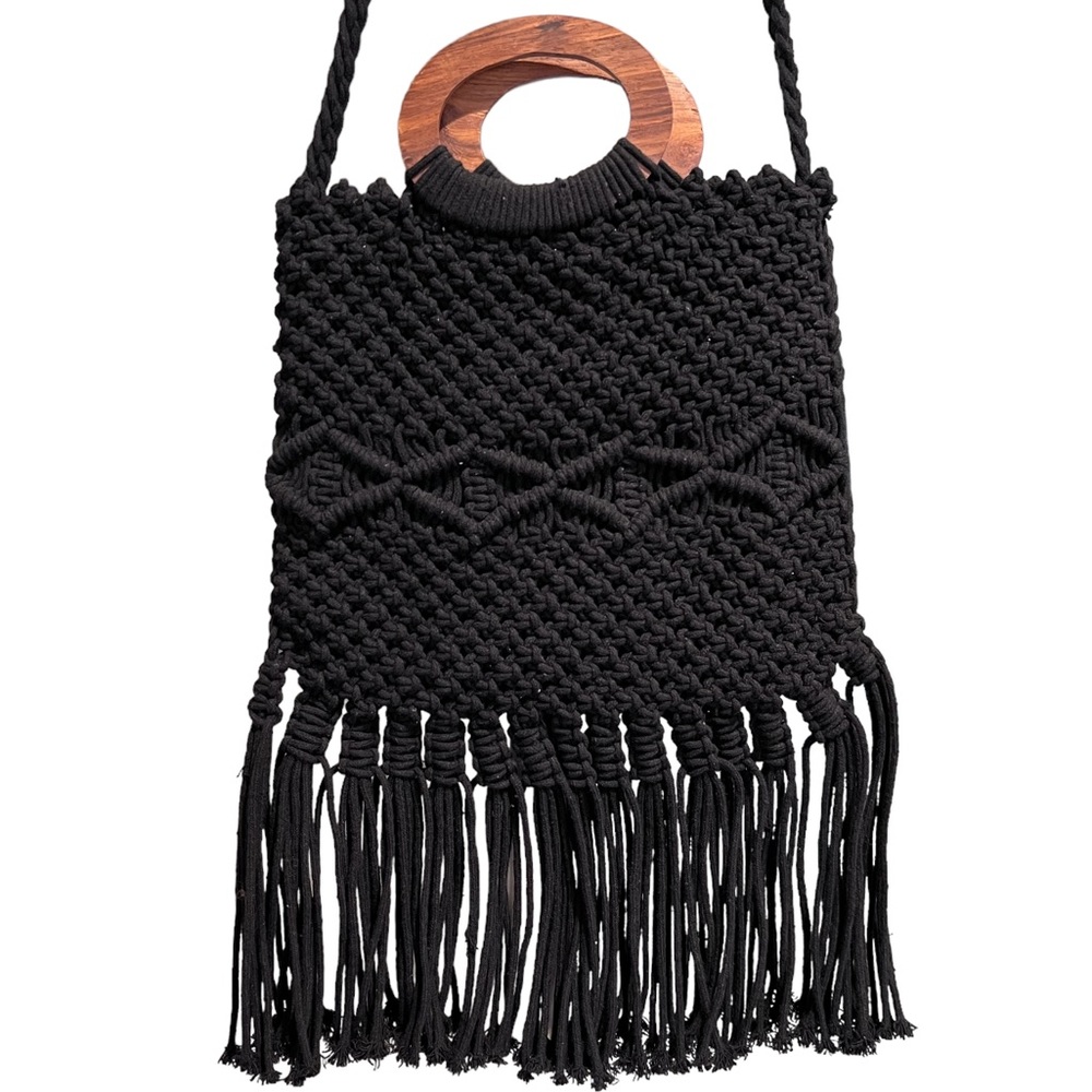 Macrame Danielle Nicole Handbag Black Woven Purse - image 2